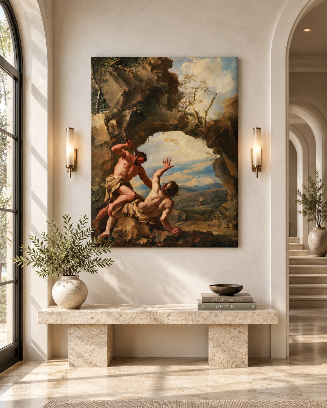 Classic Art canvas in a bright arched entryway