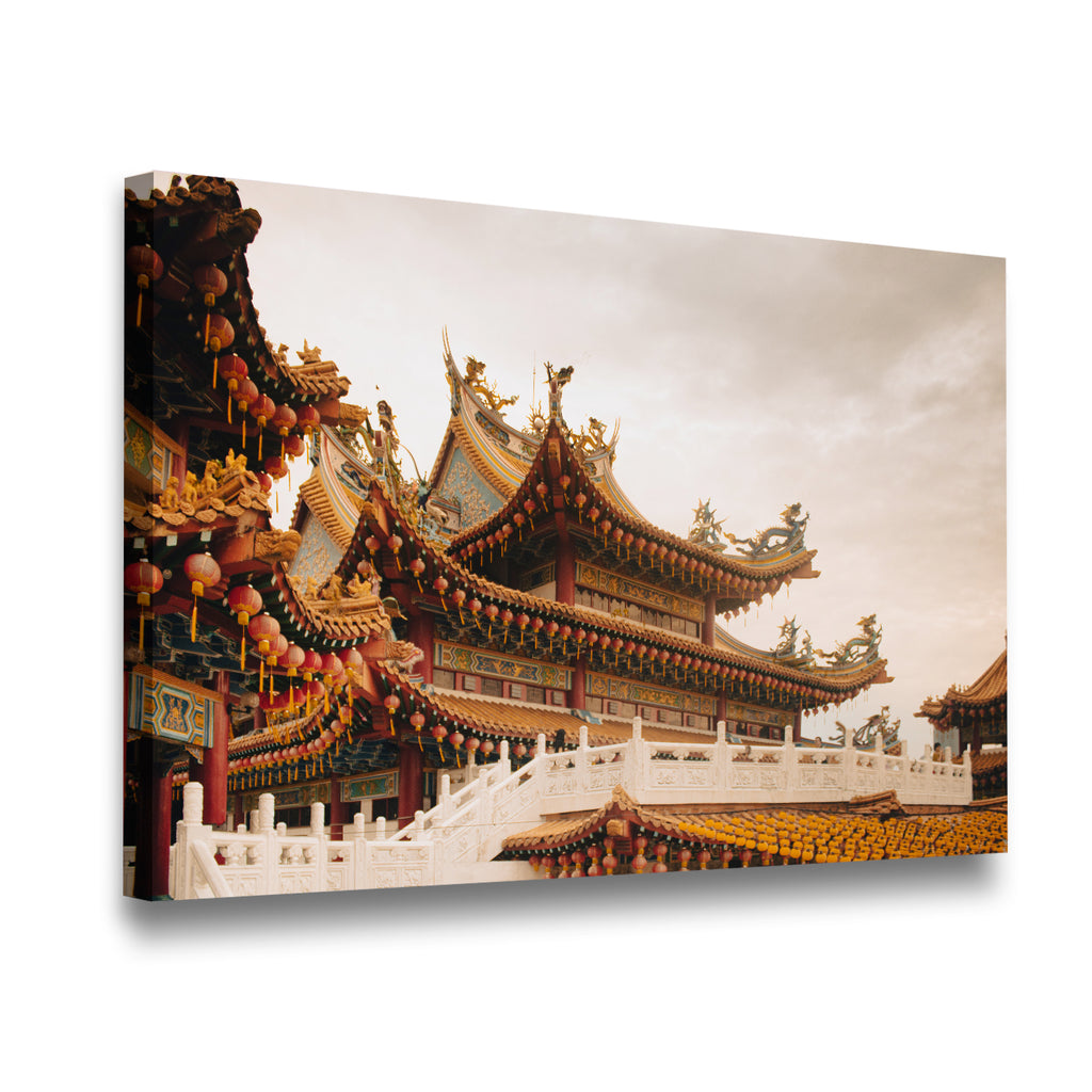 Asian Temple Pagoda Canvas Wall Art side angle showing wrapped canvas depth and print detail