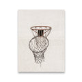Outdoor basketball hoop and chain net casting a dramatic shadow on a textured stucco wall — canvas wall art