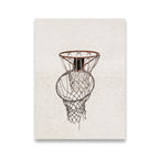 Outdoor basketball hoop and chain net casting a dramatic shadow on a textured stucco wall — canvas wall art