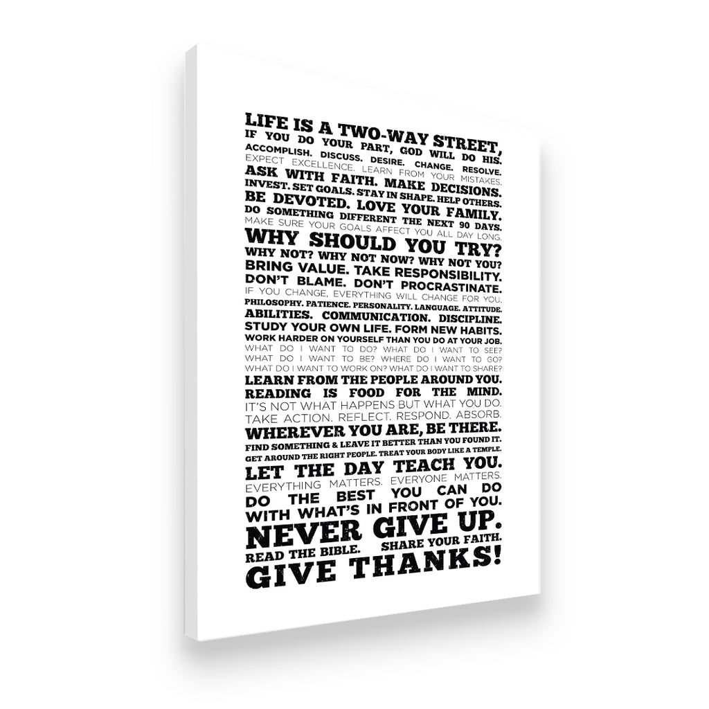 Life is a two way street Canvas Wall Art side angle showing wrapped canvas depth and print detail