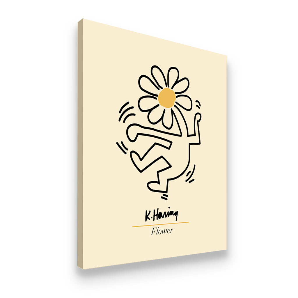 Keith Haring Flower dancing figure gallery-wrapped canvas wall art — side view showing depth and premium finish
