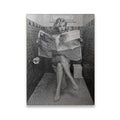 Marilyn Monroe reading a newspaper on a vintage tiled bathroom, black and white canvas wall art print