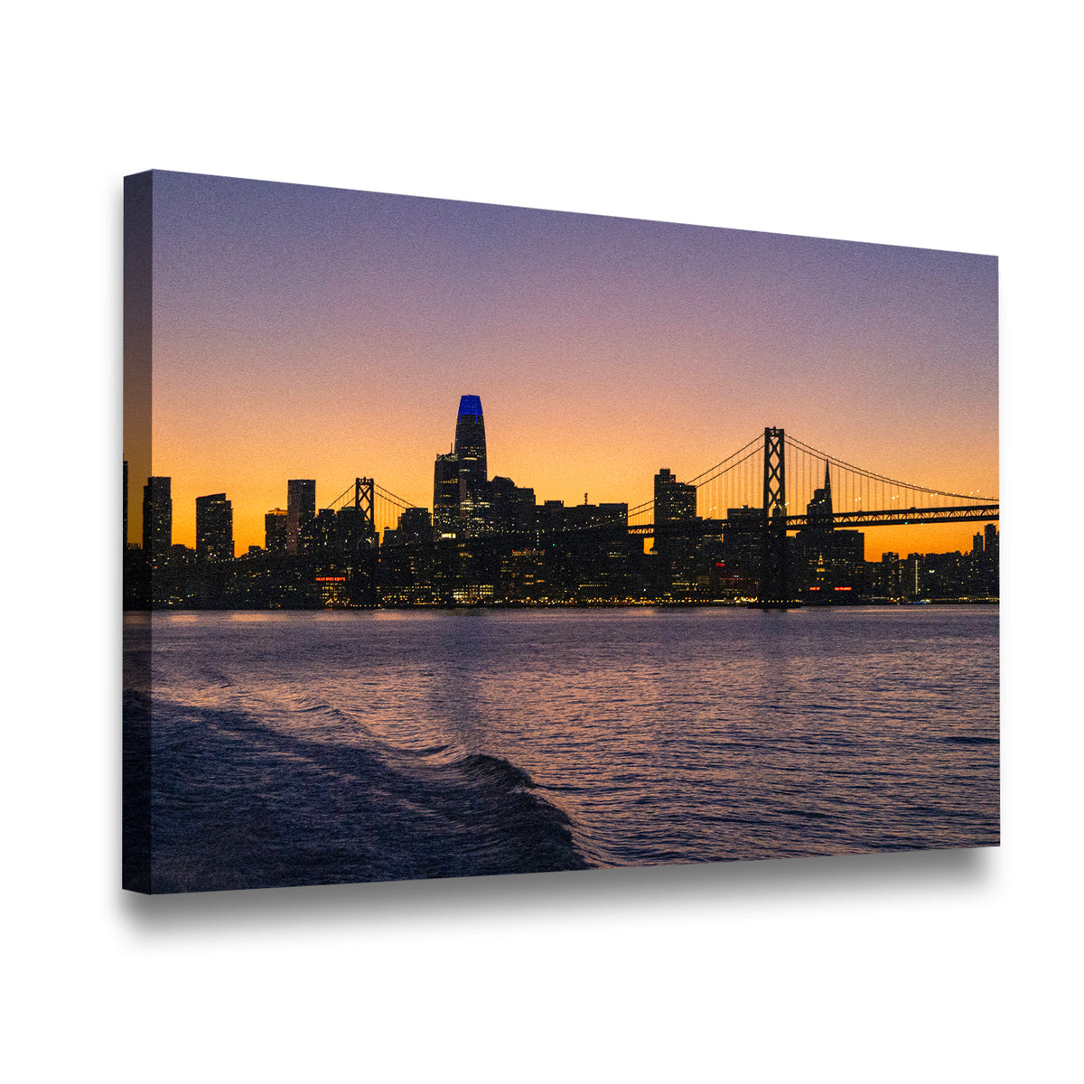 San Francisco Skyline Canvas Wall Art side angle showing wrapped canvas depth and print detail