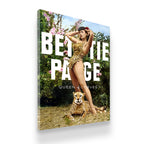 Gallery-wrapped Bettie Page Queen of Curves canvas wall art – bold typographic retro pinup print, side angle view