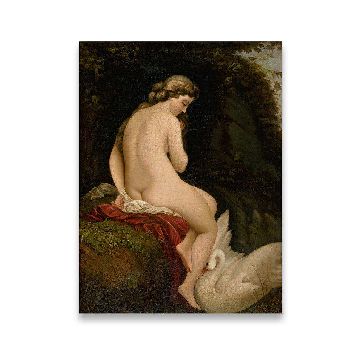 Classical nude Leda and the Swan canvas wall art print with rich oil painting detail on white background