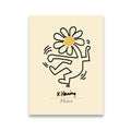 Keith Haring Flower canvas wall art print — dancing figure with daisy head in bold black line work on cream background