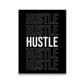 Hustle repeat bold black and white typography canvas wall art — five stacked rows with solid white center word on black background