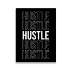 Hustle repeat bold black and white typography canvas wall art — five stacked rows with solid white center word on black background