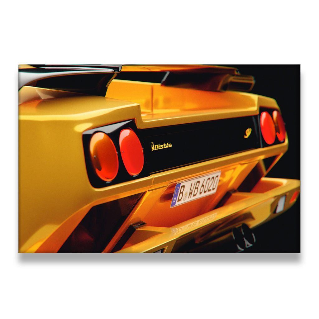 Lamborghini Diablo Yellow Classic Canvas Wall Art front view on premium gallery-wrapped canvas