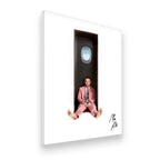 Gallery-wrapped canvas of Mac Miller in pink suit from Swimming era, side view showing depth of premium canvas print