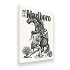 Marlboro cowboy and rearing horse vintage ad canvas wall art — angled gallery-wrap view showing depth