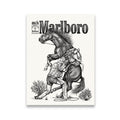 Marlboro cowboy and rearing horse black and white stipple illustration canvas wall art — flat front view