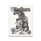 Marlboro cowboy and rearing horse black and white stipple illustration canvas wall art — flat front view