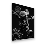 Gallery-wrapped canvas wall art featuring a cement-textured cartoon mouse in luxury monogram fashion against a dramatic dark