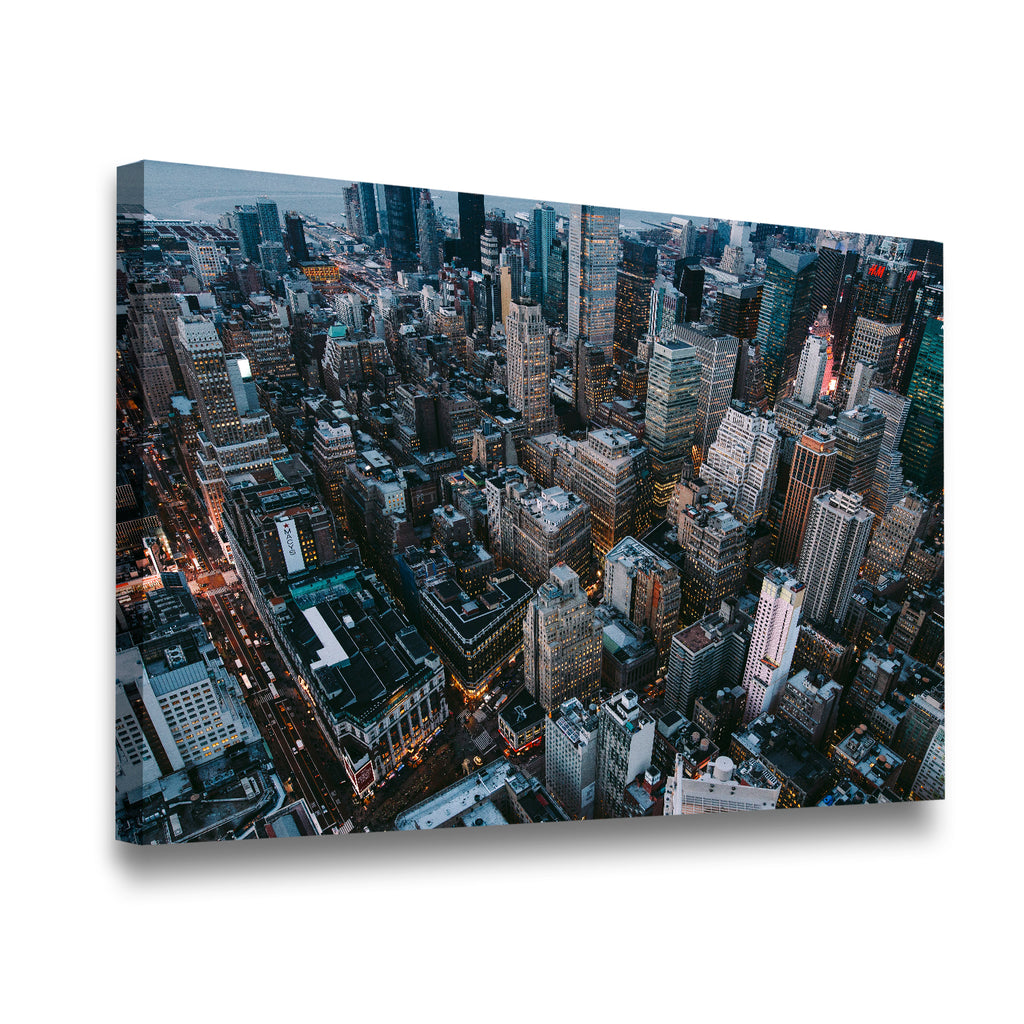 New York City Aerial Photo Canvas Wall Art side angle showing wrapped canvas depth and print detail