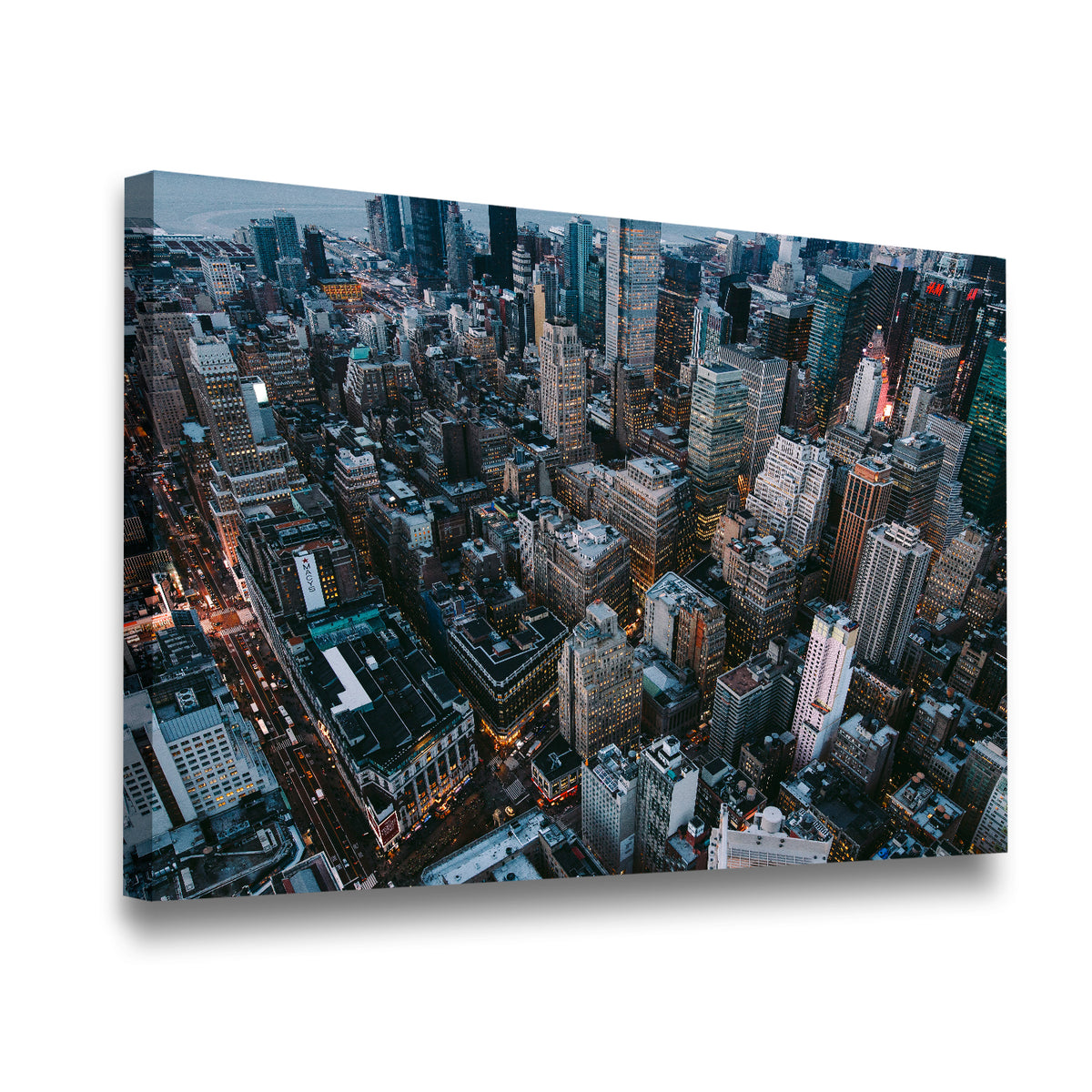 New York City Aerial Photo Canvas Wall Art side angle showing wrapped canvas depth and print detail