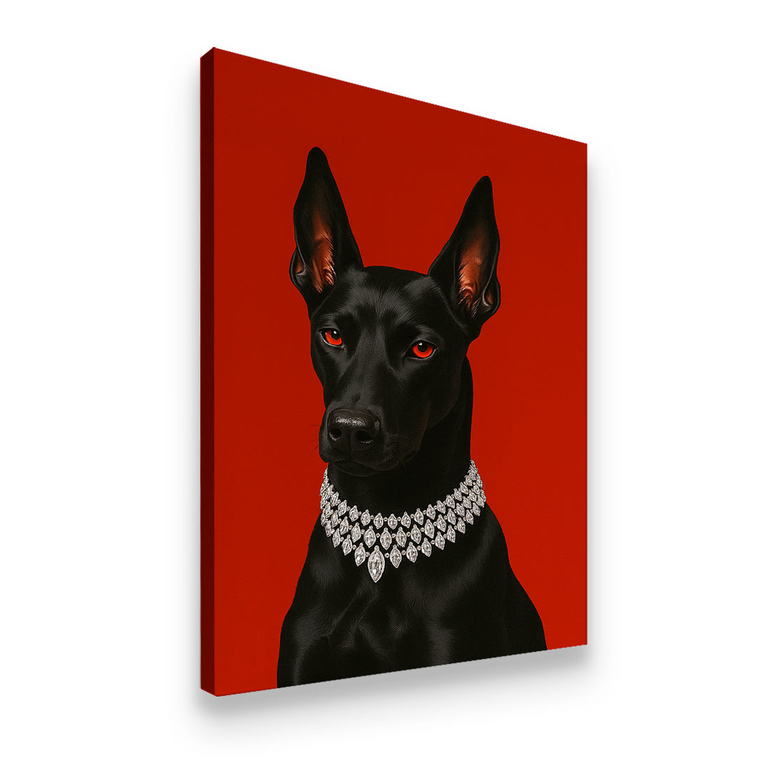Red Eyes & Diamonds Canvas Wall Art side angle showing wrapped canvas depth and print detail