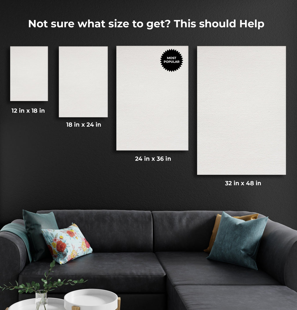 Canvas District vertical canvas size guide showing available wall art dimensions