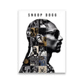 Snoop Dogg legacy silhouette collage canvas wall art — halftone profile filled with career-spanning black-and-white photo grid