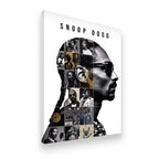 Gallery-wrapped Snoop Dogg silhouette collage canvas — studio, stage, and iconic moments printed in archival inks