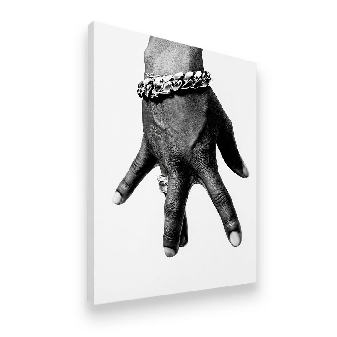 Tupac westside hand Cuban link bracelet and diamond ring canvas wall art — gallery-wrapped side angle view