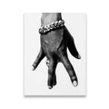Tupac westside hand sign with Cuban link bracelet and diamond ring, black and white canvas wall art — front view