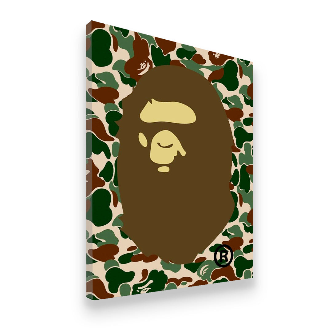 Bathing Ape Camo Canvas Wall Art side angle showing wrapped canvas depth and print detail