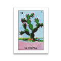 El Nopal Mexican folk art canvas wall art featuring prickly pear cactus card 39 with vibrant green and red colors