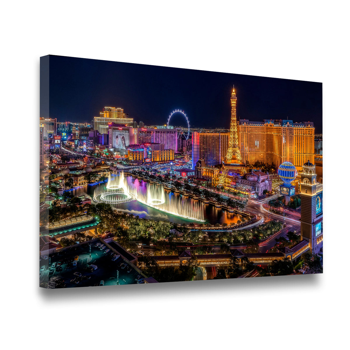 Las Vegas Night Skyline Canvas Wall Art side angle showing wrapped canvas depth and print detail