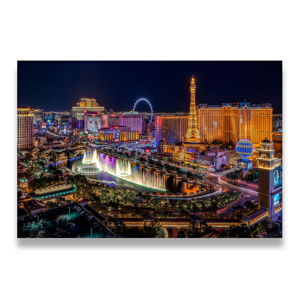 Las Vegas Night Skyline Canvas Wall Art front view on premium gallery-wrapped canvas