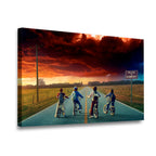 Gallery-wrapped Stranger Things Hawkins canvas wall art with vivid archival print, angled side view showing canvas depth
