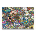 Pixel art Comic Con canvas wall art featuring hundreds of characters, gaming booths, cosplay zones, and pop-culture Easter e