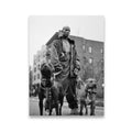 DMX black and white canvas wall art — rap legend walking pit bulls on NYC streets, late-'90s hip-hop portrait