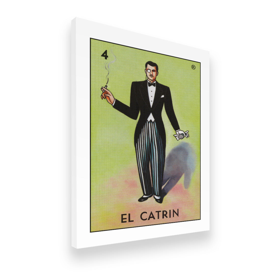 Side view of El Catrin Loteria canvas print on gallery-wrapped canvas showing depth and premium finish