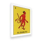 El Diablito Loteria card canvas wall art side angle view showing gallery-wrapped depth, Mexican folk art