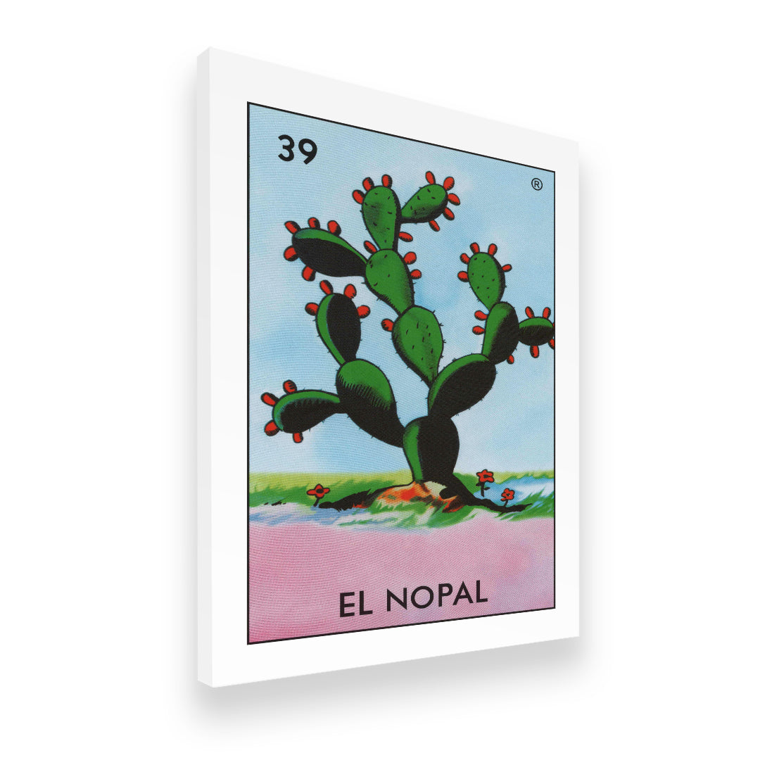 Side angle view of El Nopal canvas wall art showing gallery wrap depth and premium print quality