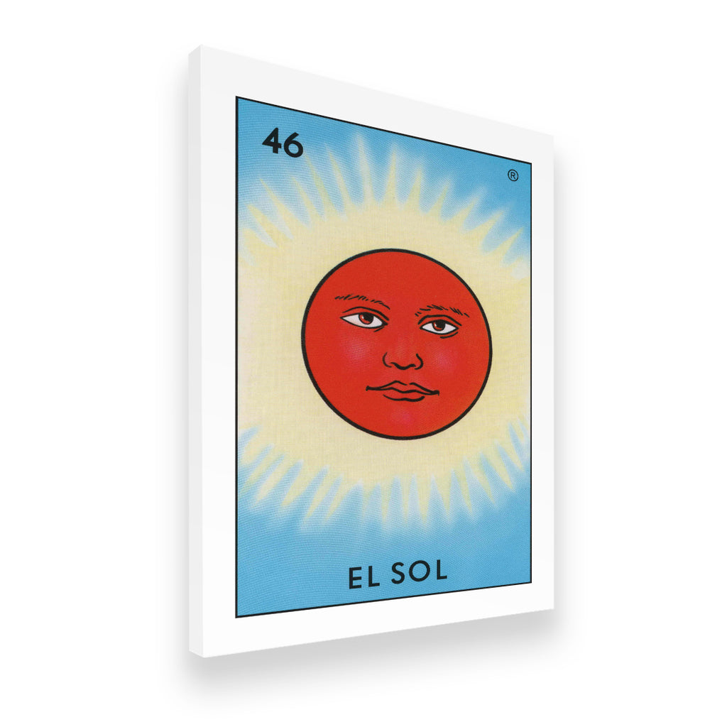 El Sol Loteria canvas wall art side angle view showing gallery wrap depth and premium print quality