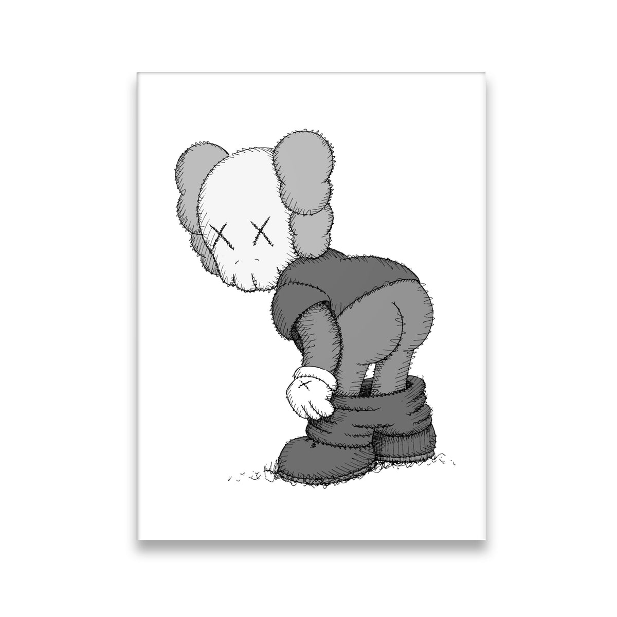 KAWS Companion cheeky sketch canvas wall art — monochrome linework of Companion figure in head-down pose on white background