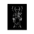 KAWS Companion figure in studded black suit with monarch butterflies, dramatic black-and-white canvas wall art print