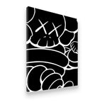 Gallery-wrapped KAWS Chum Running canvas wall art in black and white, side view showing canvas depth