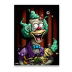 Krusty the Clown dark surrealist pop art canvas wall art – Simpsons-inspired grotesque clown illustration with floating eyeb