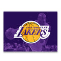 Kobe Bryant silhouette behind Los Angeles Lakers logo canvas wall art in purple and gold