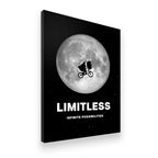 Gallery-wrapped Limitless moon silhouette canvas wall art with bold typography on black starry background