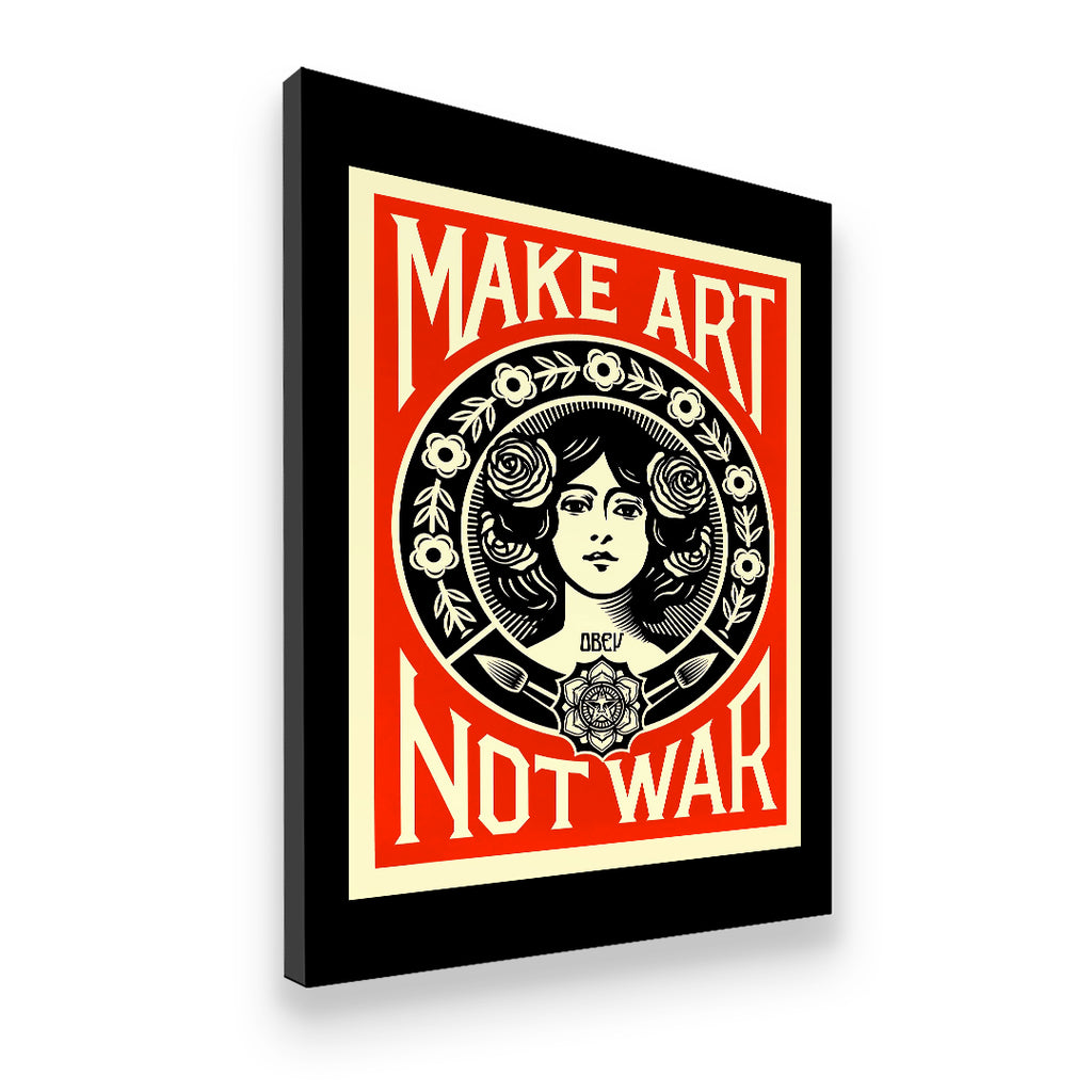 Make Art Not War canvas wall art side angle view showing premium wrapped canvas with bold graphic street art print