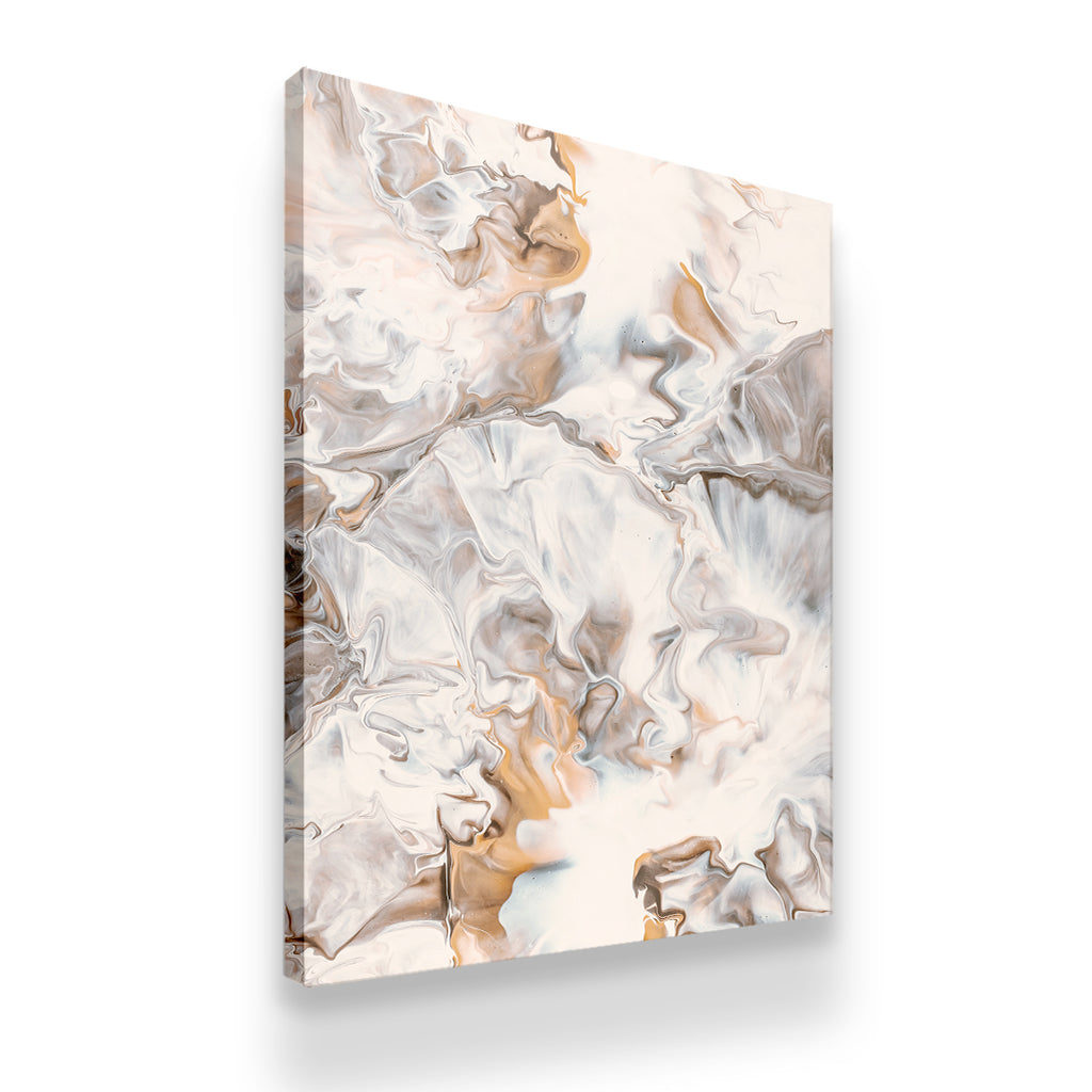 Marble Painting Taupe Canvas Wall Art side angle showing wrapped canvas depth and print detail