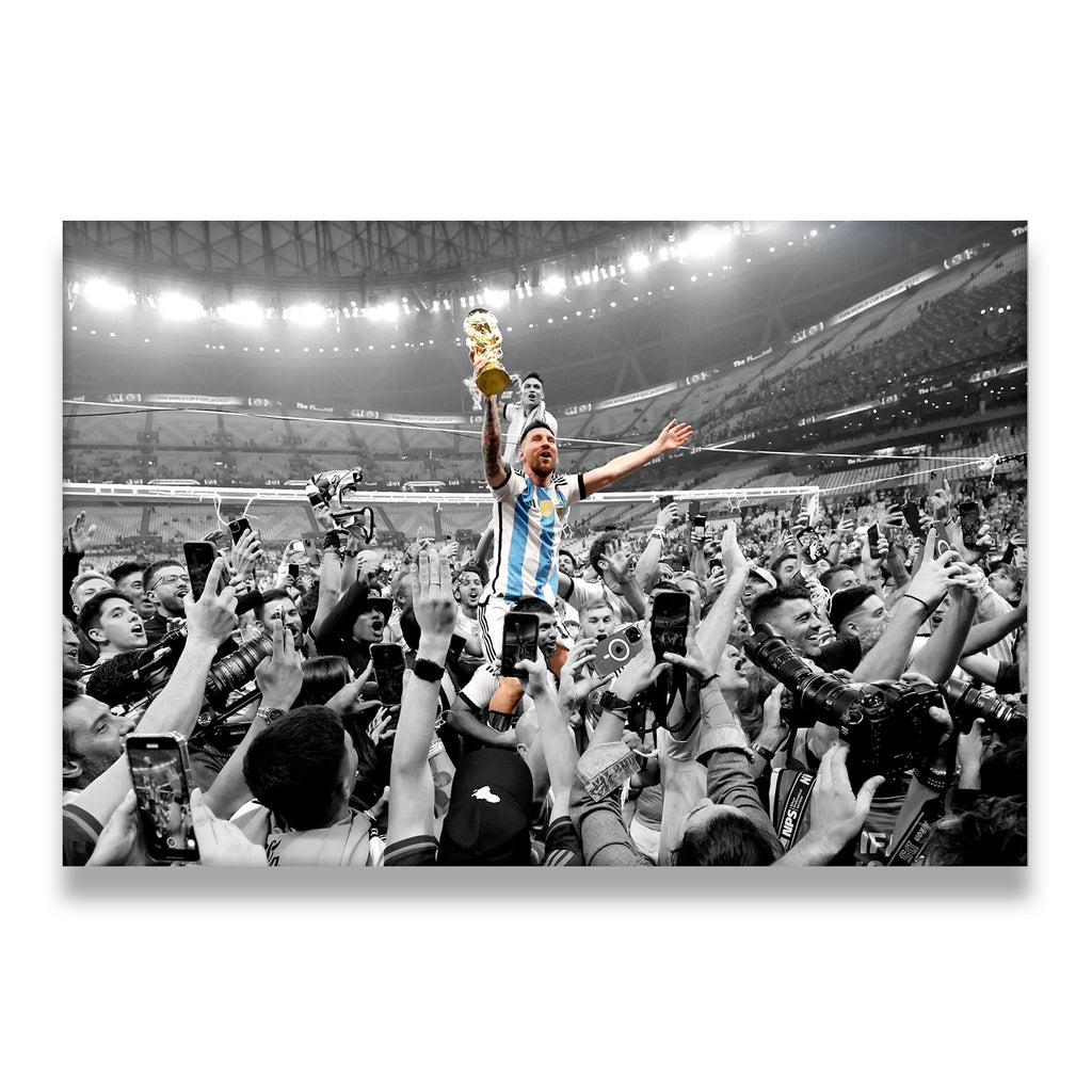Messi The Great Win Canvas Wall Art front view on premium gallery-wrapped canvas