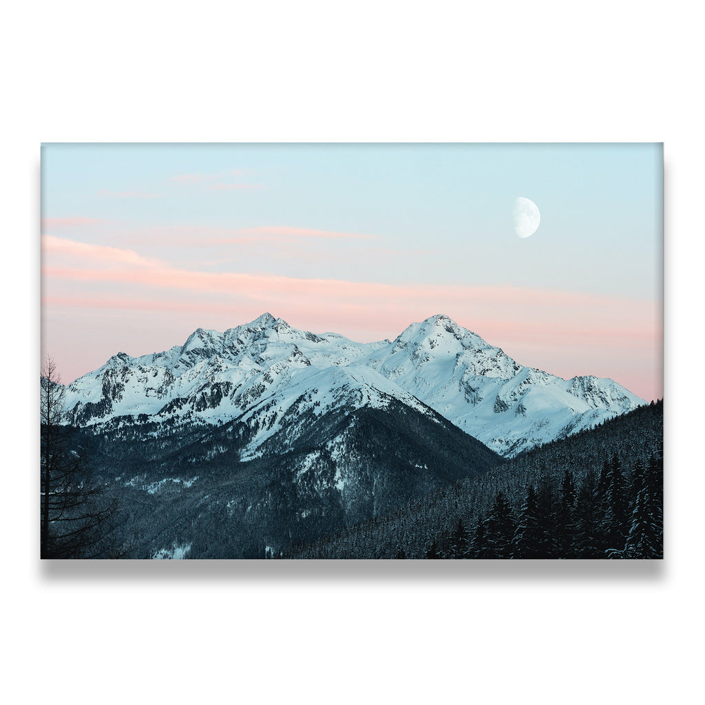 Pink Clouds Blue Mountains Canvas Wall Art front view on premium gallery-wrapped canvas