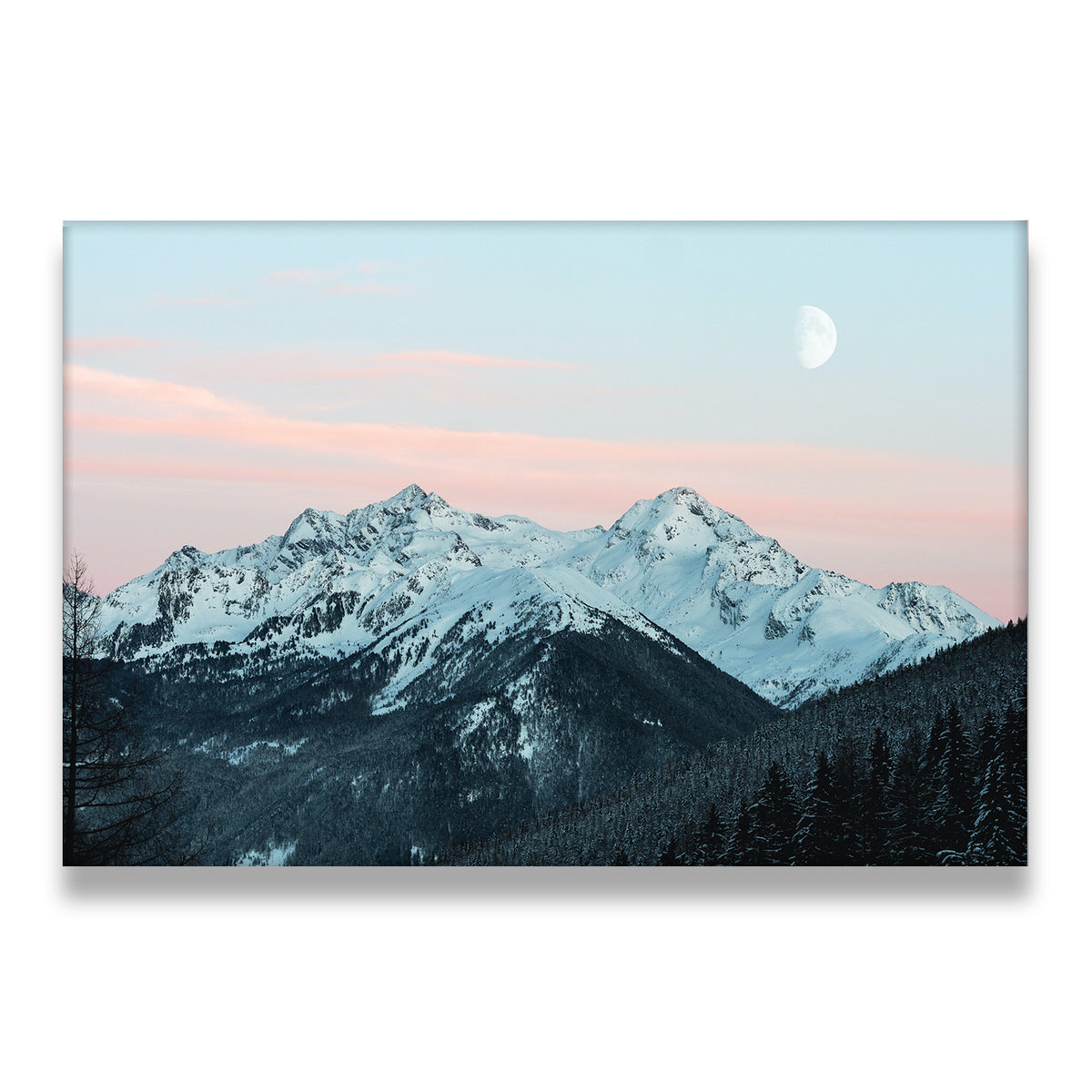 Pink Clouds Blue Mountains Canvas Wall Art front view on premium gallery-wrapped canvas
