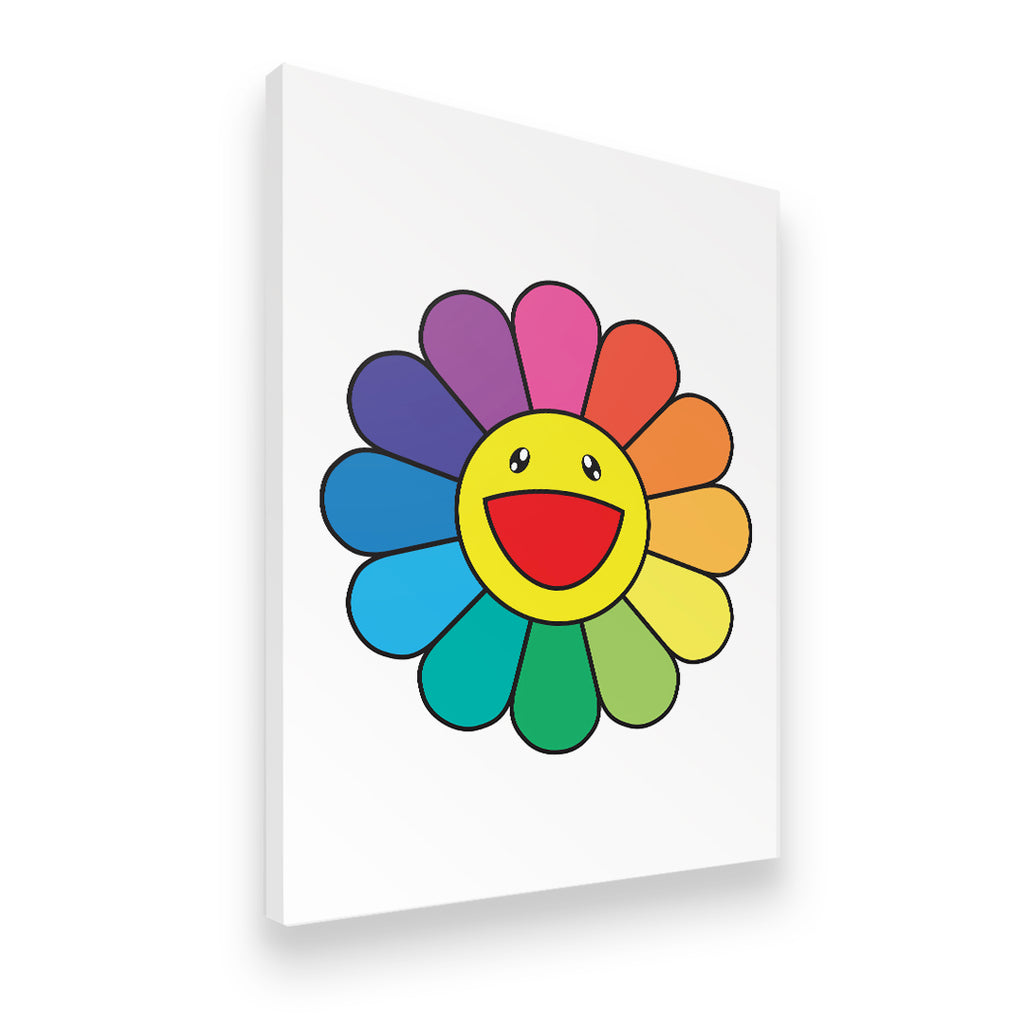 Rainbow Sunflower Takashi Murakami Canvas Wall Art side angle showing wrapped canvas depth and print detail